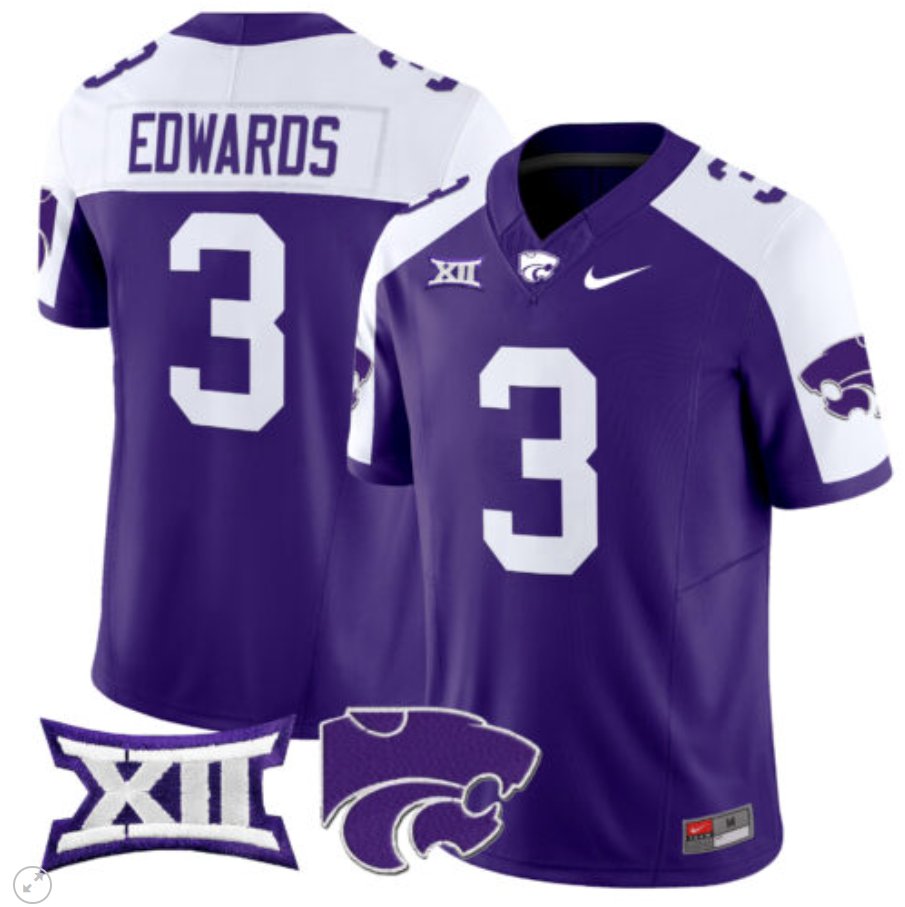 Men's Nike Dylan Edwards Jersey #3 Kansas State Wildcats Vapor Limited Football Purple Alternate