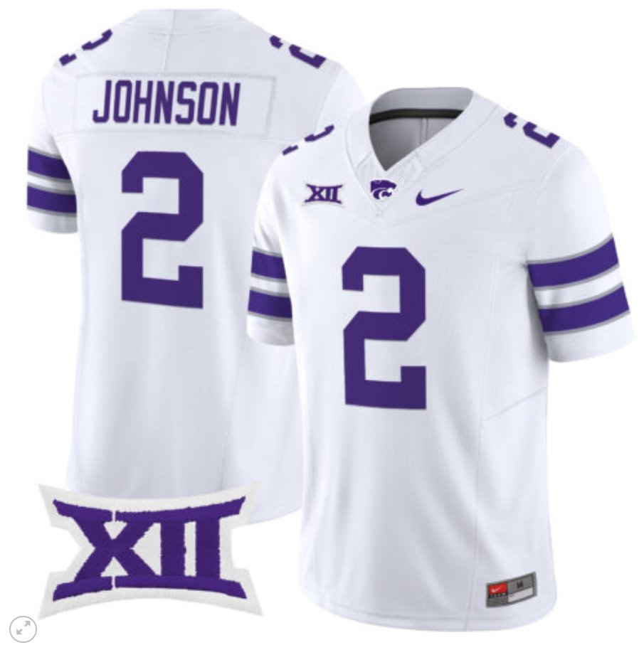 Men's Nike Avery Johnson Jersey #2 Kansas State Wildcats Vapor Limited Football White