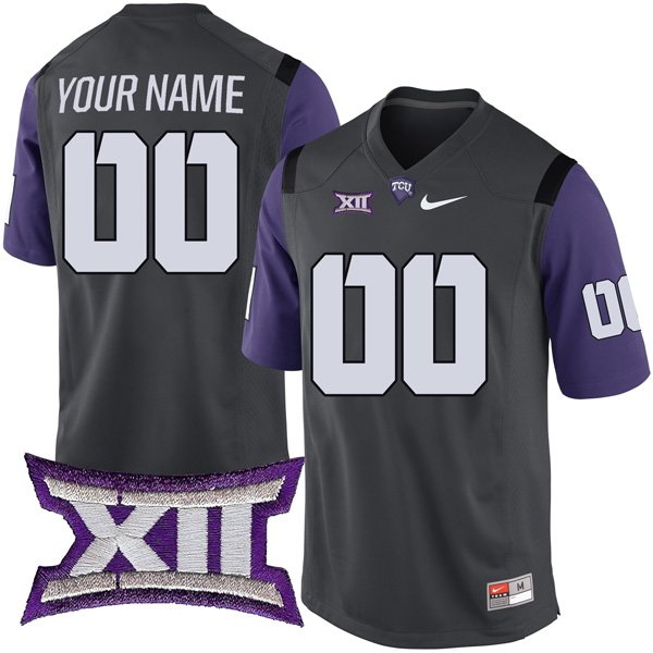 Men's Nike Custom TCU Horned Frogs Jersey Name and Number Stitched College Football Anthracite