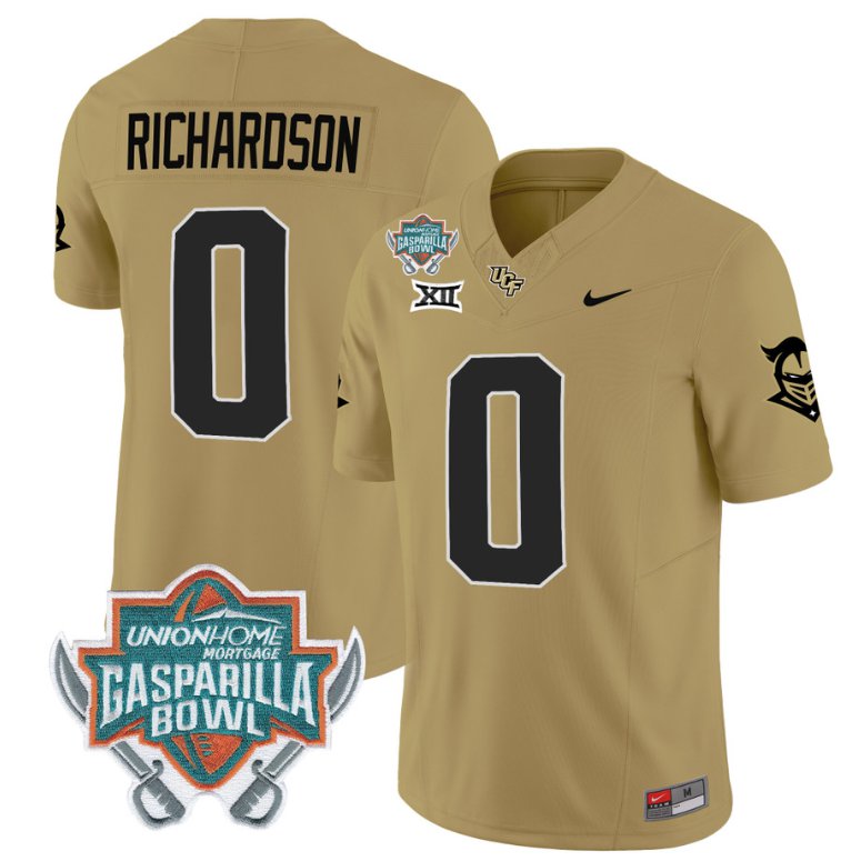 Men's Nike Johnny Richardson Jersey #0 UCF Knights Unionhome Patch Vapor Football Stitched Gold