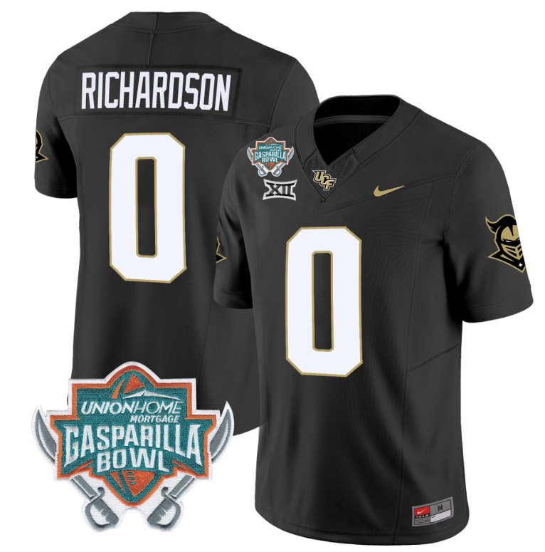 Men's Nike Johnny Richardson Jersey #0 UCF Knights Unionhome Patch Vapor Football Stitched Black