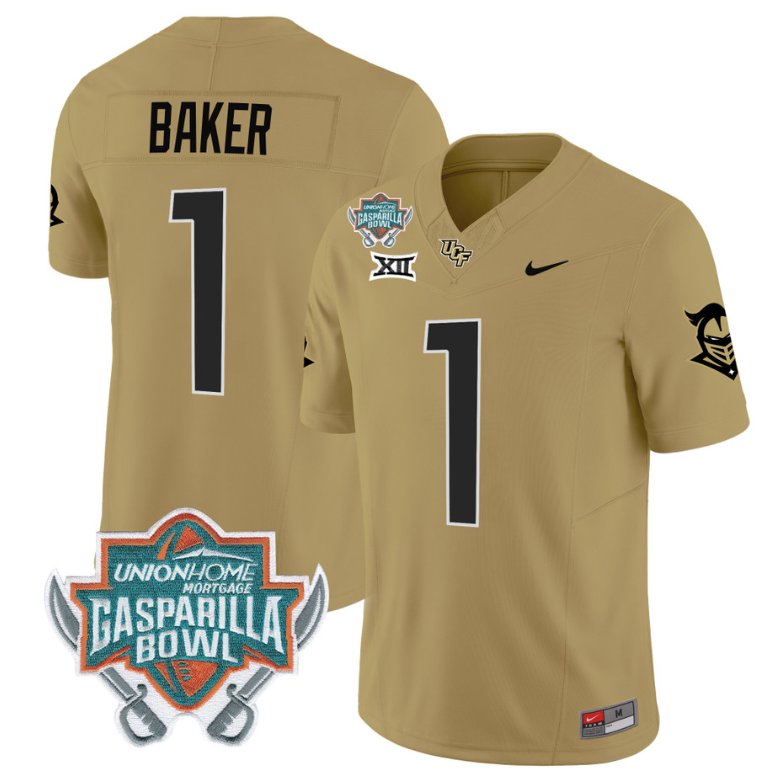 Men's Nike Javon Baker Jersey #1 UCF Knights Unionhome Patch Vapor Football Stitched Gold