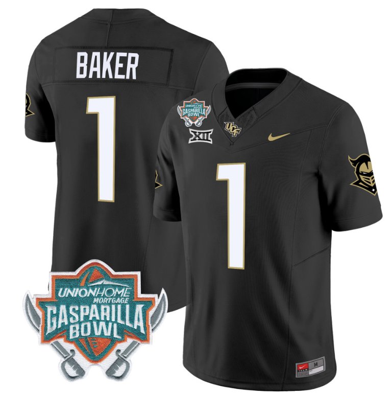 Men's Nike Javon Baker Jersey #1 UCF Knights Unionhome Patch Vapor Football Stitched Black