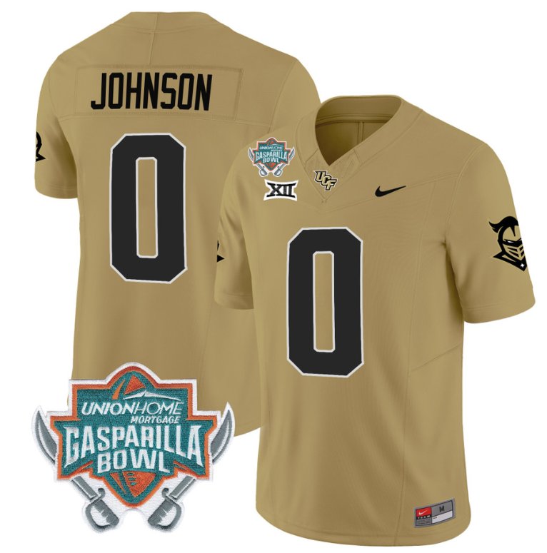 Men's Nike Jason Johnson Jersey #0 UCF Knights Unionhome Patch Vapor Football Stitched Gold