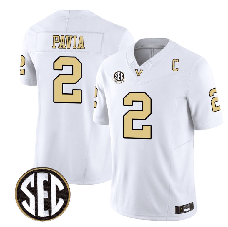 Men's Nike Diego Pavia Jersey #2 Vanderbilt Commodores College Football Stitched White