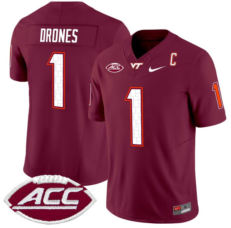 Men's Nike Kyron Drones Jersey #1 Virginia Tech Hokies Vapor Limited College Football Maroon