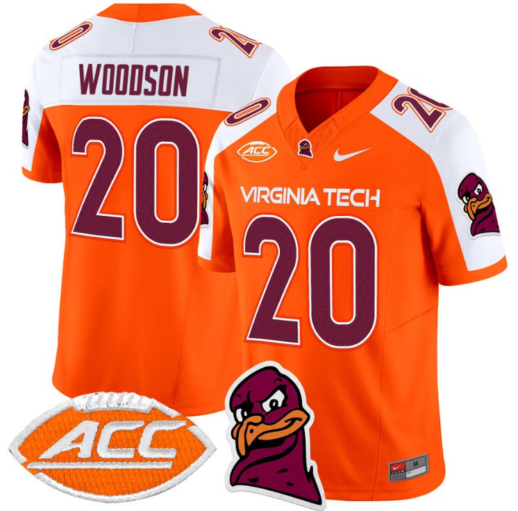 Men's Nike Caleb Woodson Jersey #20 Virginia Tech Hokies Vapor Limited College Football Orange Alternate