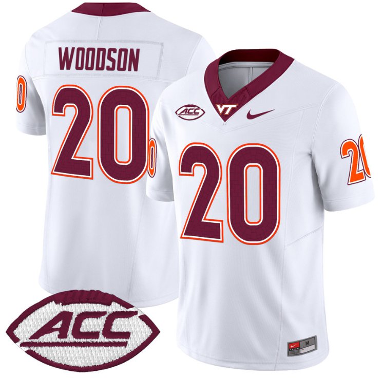 Men's Nike Caleb Woodson Jersey #20 Virginia Tech Hokies Vapor Limited College Football White