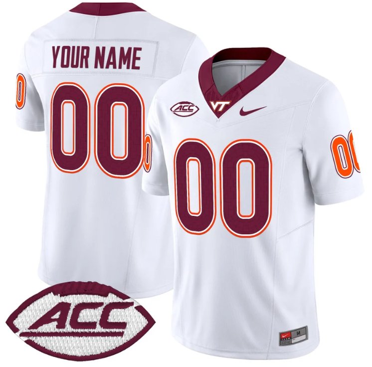 Men's Nike Custom Virginia Tech Hokies Jersey Name and Number Vapor Limited College Football White