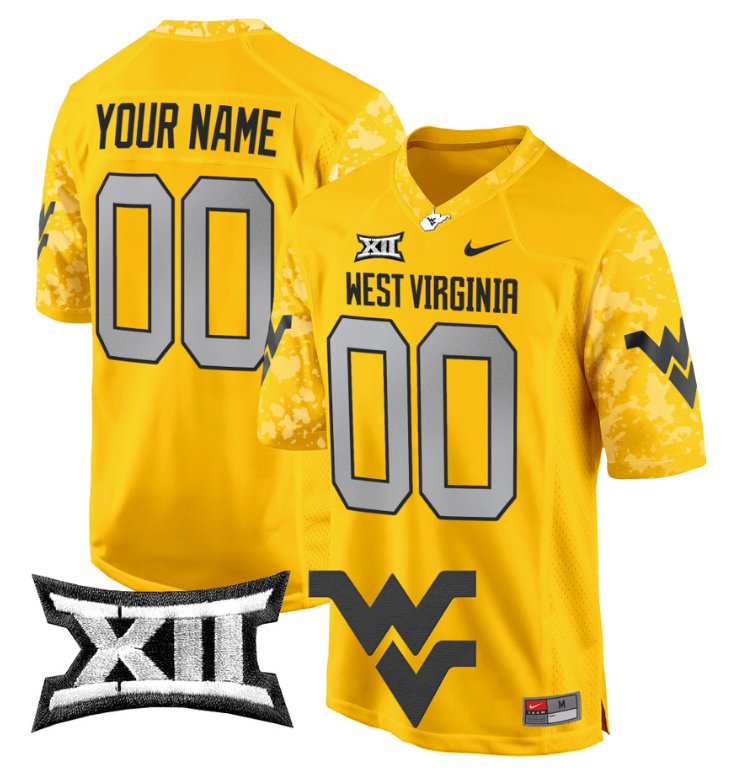 Men's Nike Custom West Virginia Mountaineers Jersey Name, Number Game Football Gold