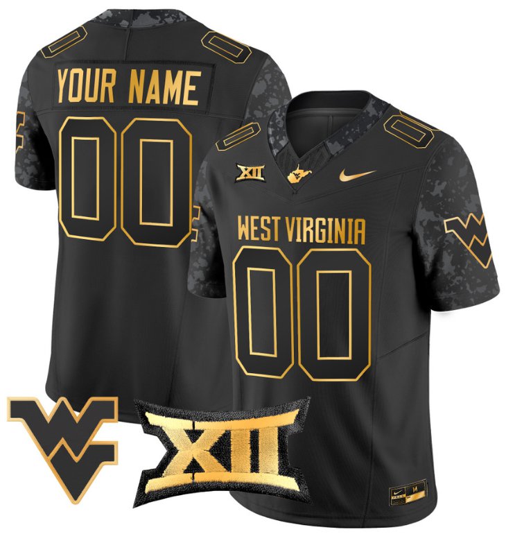 Men's Nike Custom West Virginia Mountaineers Jersey Name, Number Gold Vapor Football Black Gold