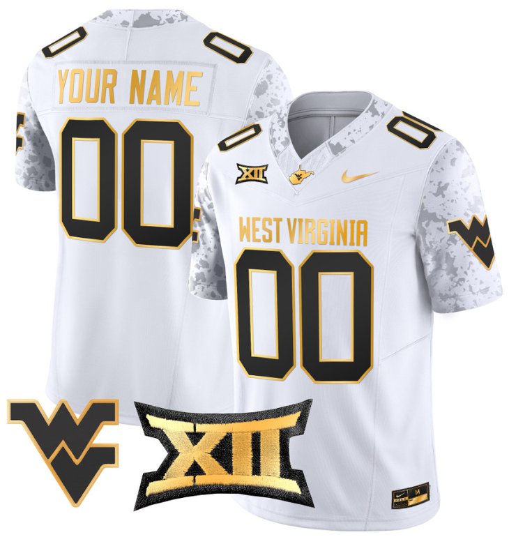 Men's Nike Custom West Virginia Mountaineers Jersey Name, Number Gold Vapor Football White Gold