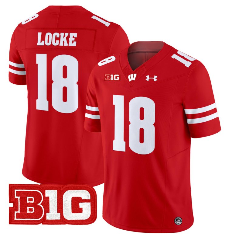 Men's Braedyn Locke Jersey #18 Wisconsin Badgers Vapor Football Stitched Red