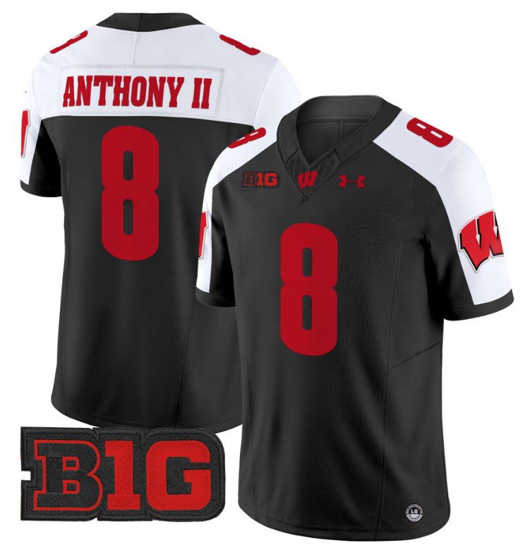 Men's Vinny Anthony II Jersey #8 Wisconsin Badgers Vapor Football Stitched Black Alternate