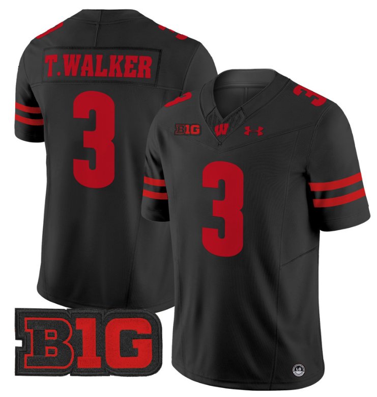 Men's Tawee Walker Jersey #3 Wisconsin Badgers Vapor Football Stitched Black