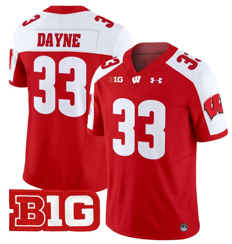 Men's Ron Dayne Jersey #33 Wisconsin Badgers Vapor Football Stitched Red Alternate