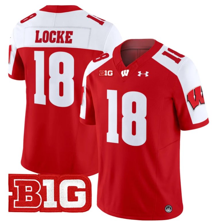 Men's Braedyn Locke Jersey #18 Wisconsin Badgers Vapor Football Stitched Red Alternate