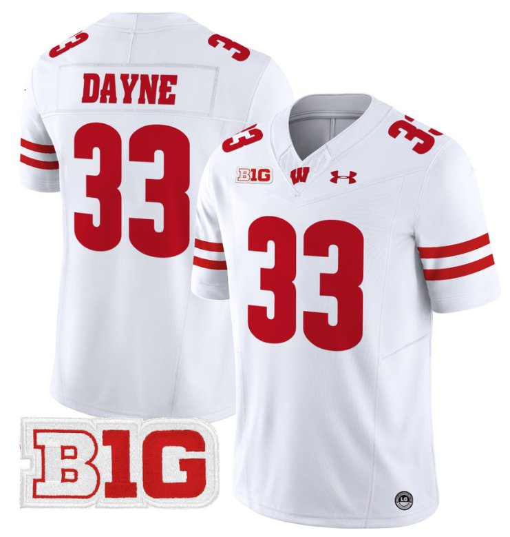 Men's Ron Dayne Jersey #33 Wisconsin Badgers Vapor Football Stitched White