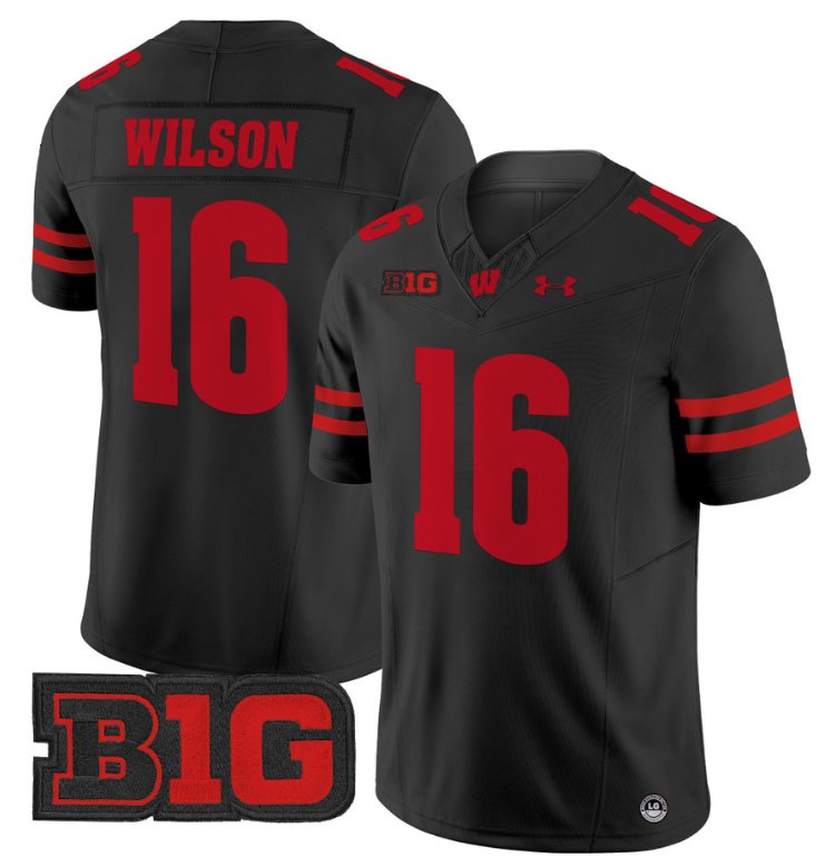 Men's Russell Wilson Jersey #16 Wisconsin Badgers Vapor Football Stitched Black