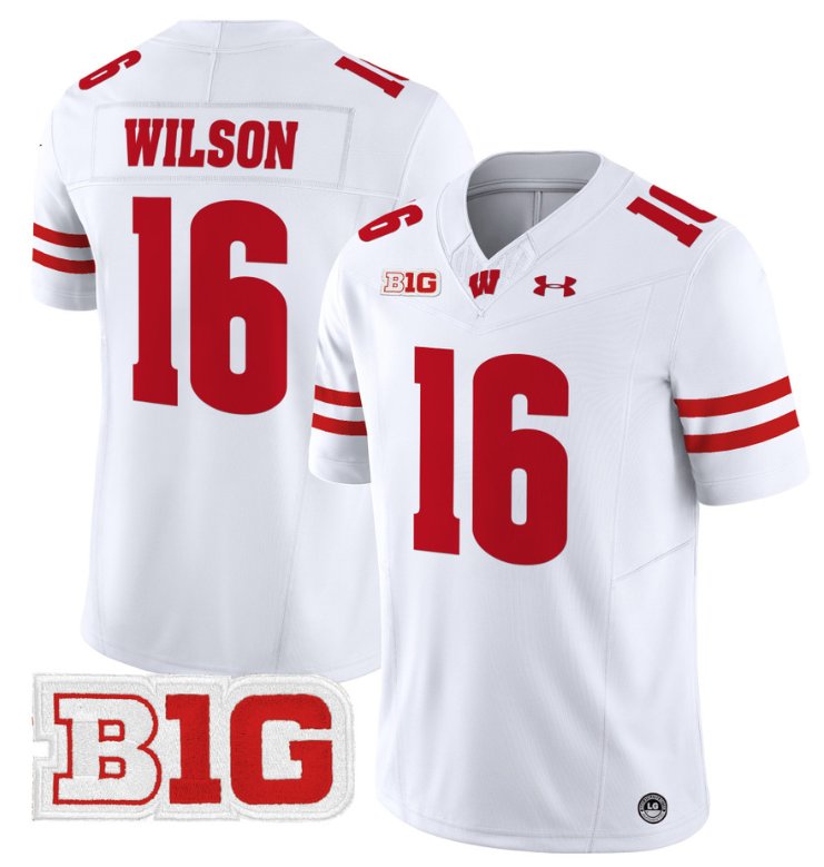 Men's Russell Wilson Jersey #16 Wisconsin Badgers Vapor Football Stitched White