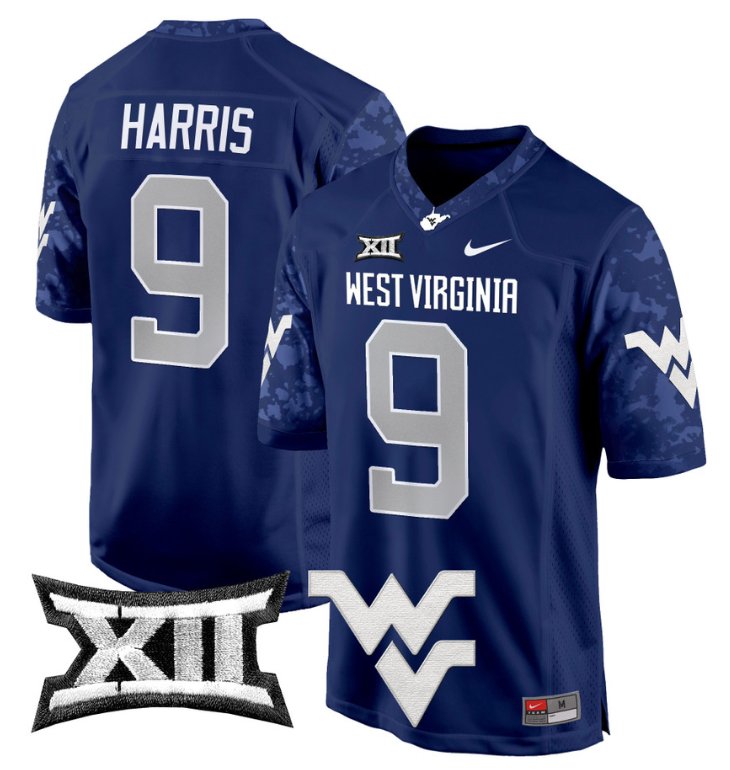 Men's Nike Major Harris Jersey #9 West Virginia Mountaineers Game Football Navy