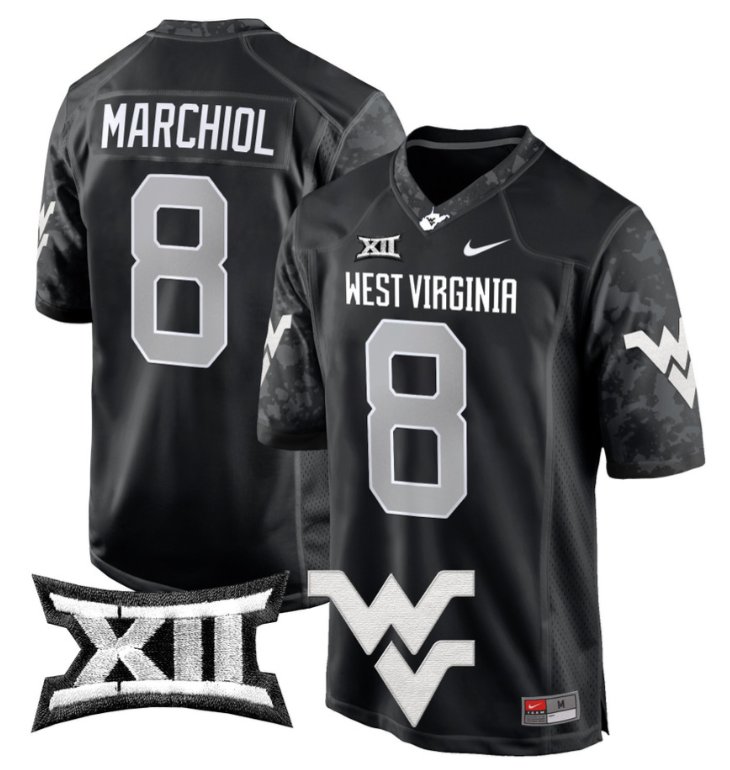 Men's Nike Nicco Marchiol Jersey #8 West Virginia Mountaineers Game Football Coal