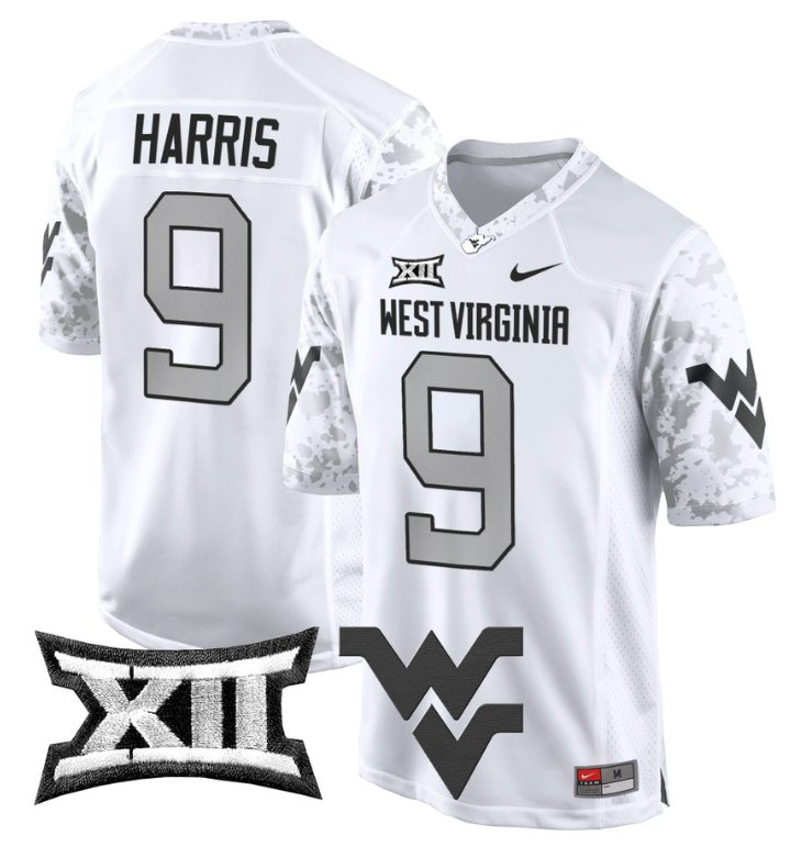 Men's Nike Major Harris Jersey #9 West Virginia Mountaineers Game Football White