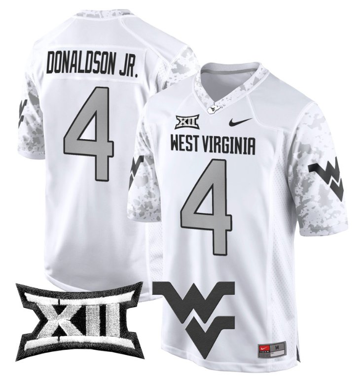 Men's Nike CJ Donaldson Jr Jersey #4 West Virginia Mountaineers Game Football White