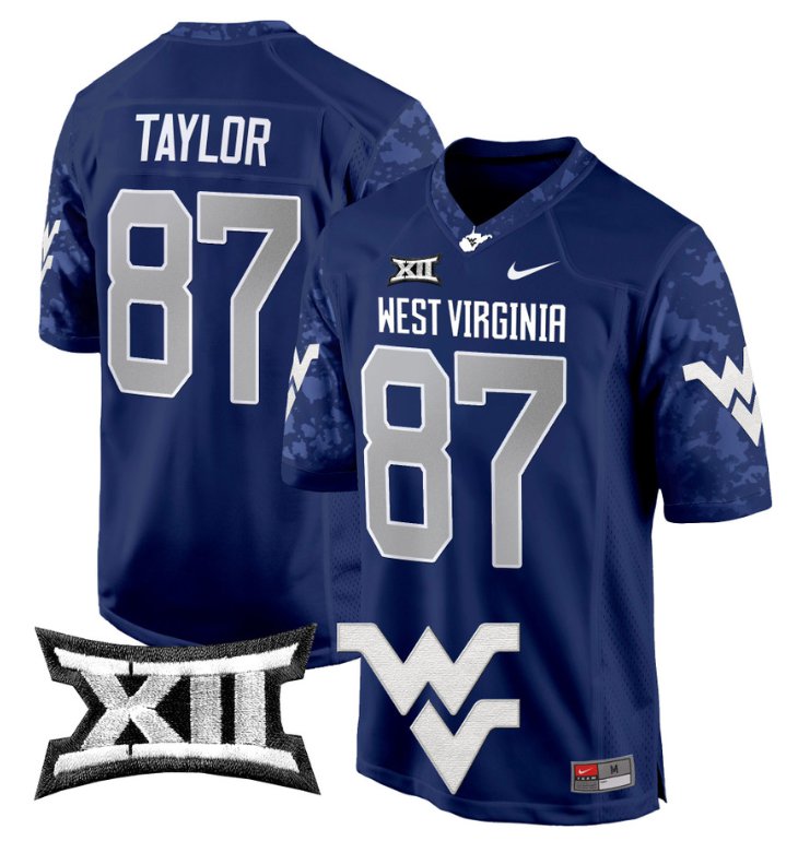 Men's Nike Kole Taylor Jersey #87 West Virginia Mountaineers Game Football Navy