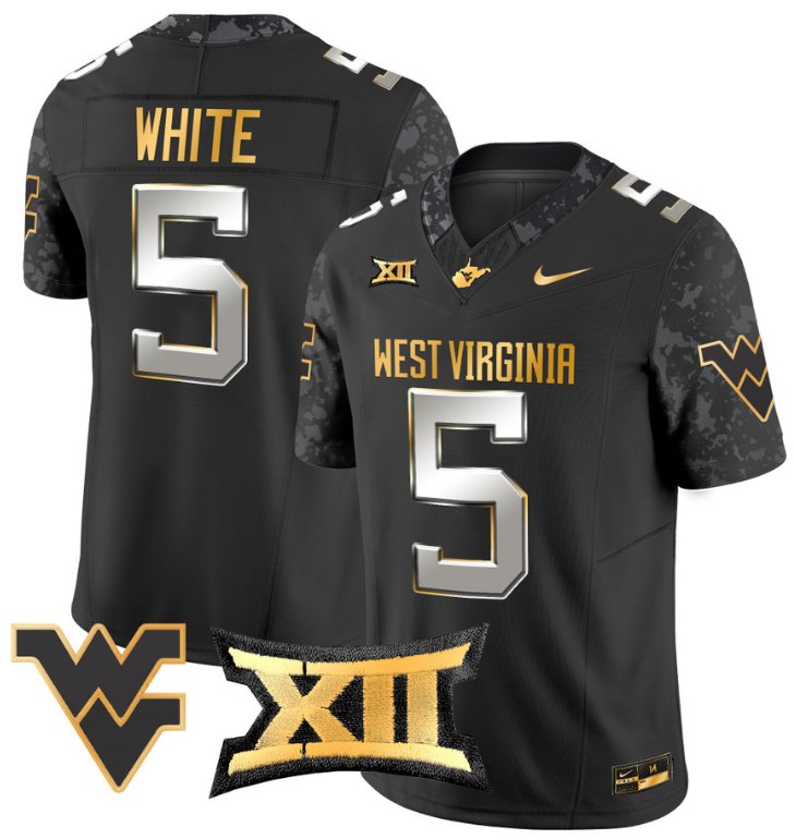 Men's Nike Pat White Jersey #5 West Virginia Mountaineers Gold Vapor Football Black Limited