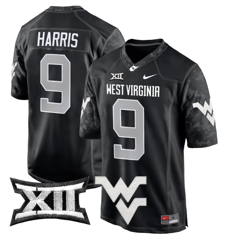 Men's Nike Major Harris Jersey #9 West Virginia Mountaineers Game Football Coal