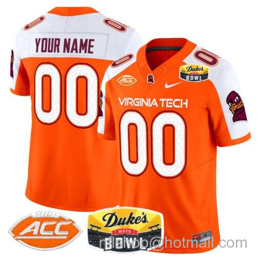 Men's Nike Custom Virginia Tech Hokies Jersey 2025 Duke’s Mayo Bowl Patch Vapor Orange Alternate