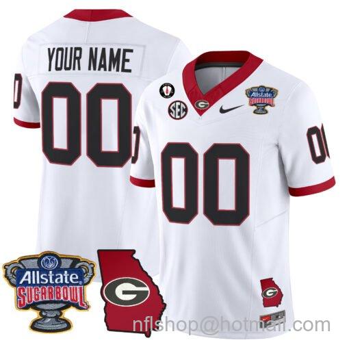 Men's Nike Custom Georgia Bulldogs Jersey 2025 Sugar Bowl Patch Vapor Limited White Stiched