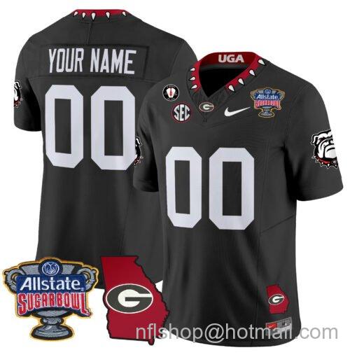 Men's Nike Custom Georgia Bulldogs Jersey 2025 Sugar Bowl Patch Vapor Limited Black Limited