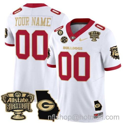 Men's Nike Custom Georgia Bulldogs Jersey 2025 Sugar Bowl Patch Vapor Limited White