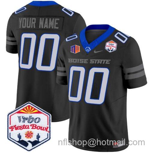 Men's Nike Custom Boise State Broncos Jersey 2025 Fiesta Bowl Patch Vapor Limited Black