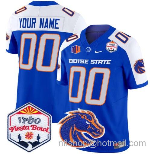 Men's Nike Custom Boise State Broncos Jersey 2025 Fiesta Bowl Patch Vapor Limited Royal Alternate