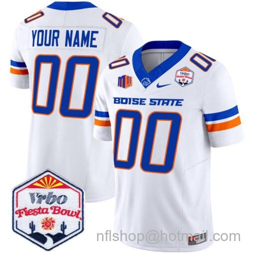 Men's Nike Custom Boise State Broncos Jersey 2025 Fiesta Bowl Patch Vapor Limited White