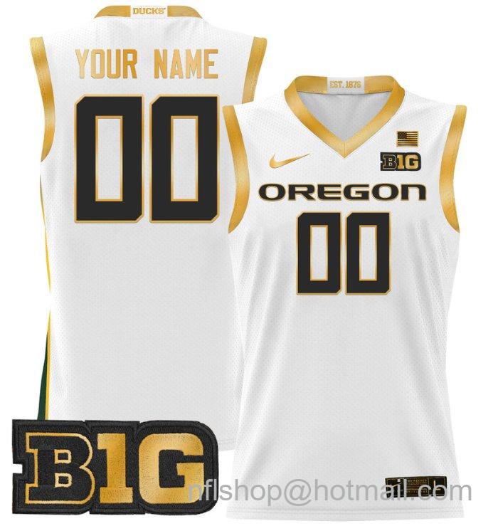 Men's Nike Custom Oregon Ducks Jersey 2024 Lightweight Basketball White Gold