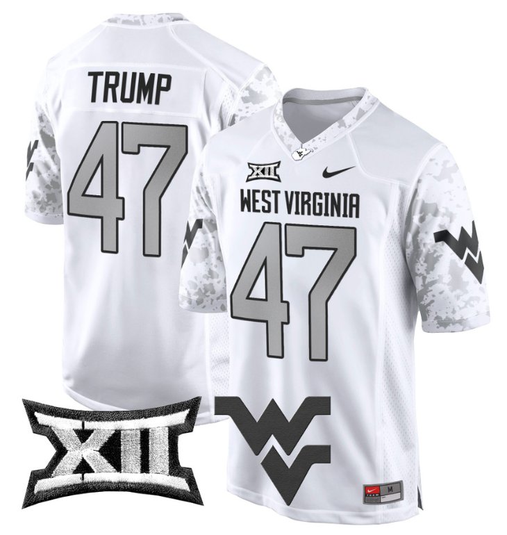 Men's Nike Donald Trump Jersey #47 West Virginia Mountaineers Game Football White