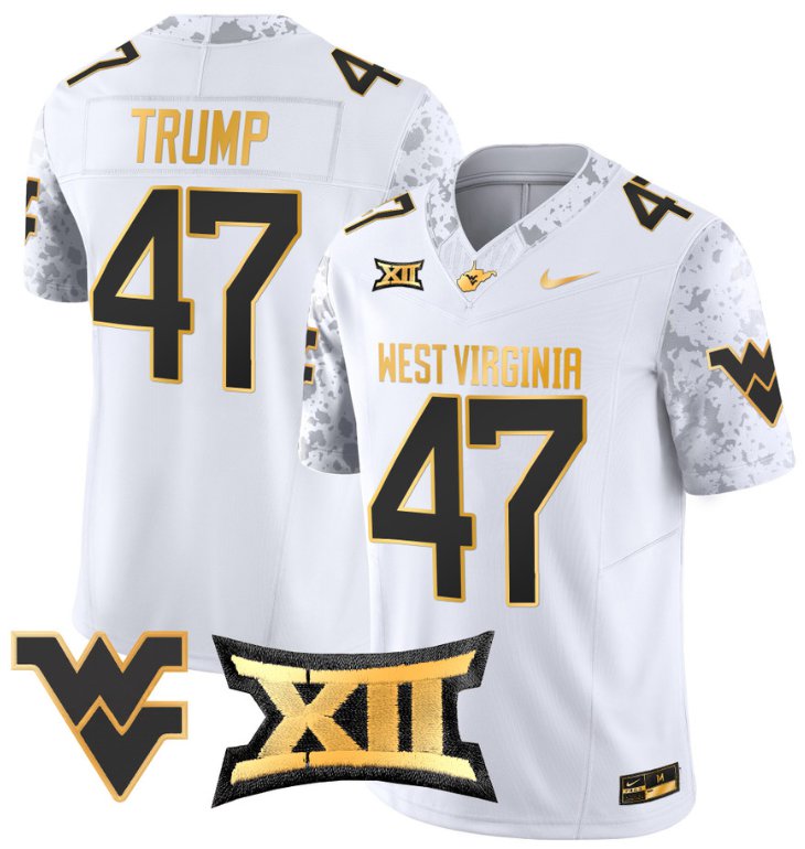 Men's Nike Donald Trump Jersey #47 West Virginia Mountaineers Gold Vapor Football White Gold