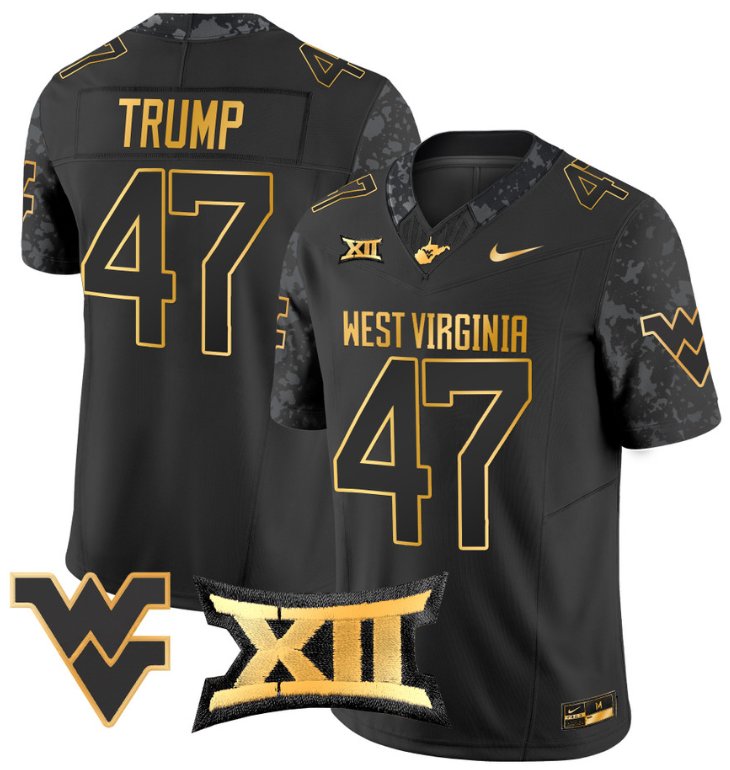 Men's Nike Donald Trump Jersey #47 West Virginia Mountaineers Gold Vapor Football Black Gold