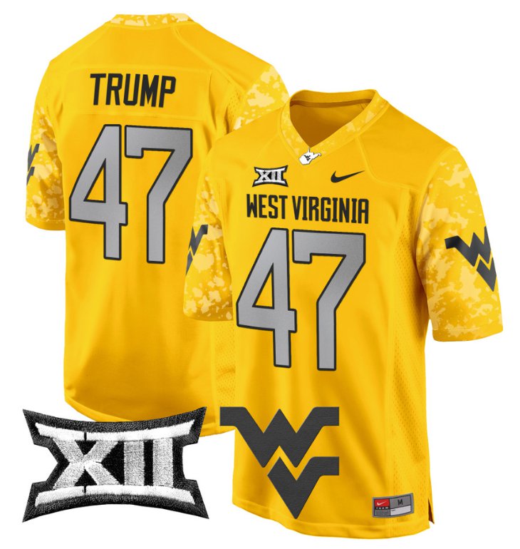 Men's Nike Donald Trump Jersey #47 West Virginia Mountaineers Game Football Gold