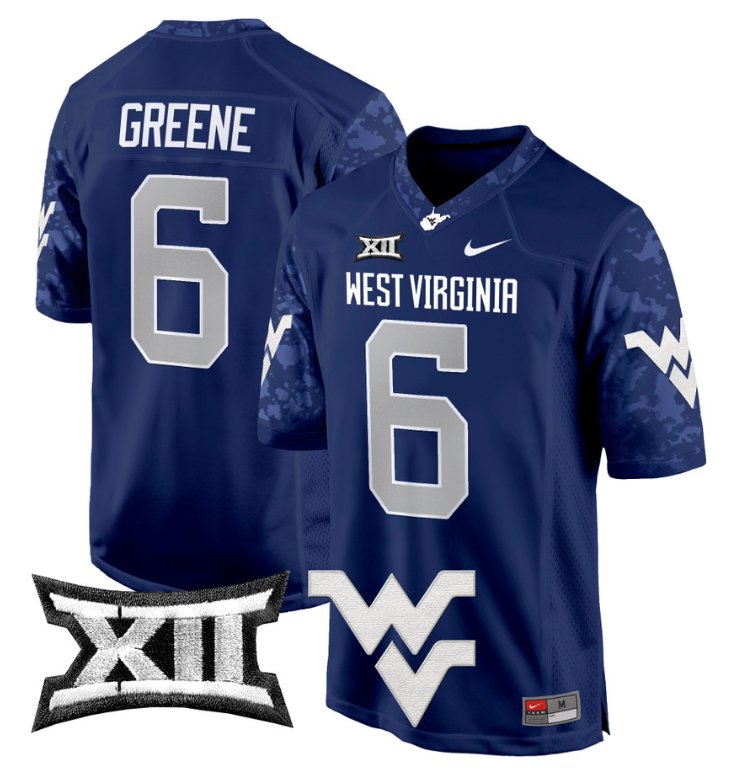 Men's Nike Garrett Greene Jersey #6 West Virginia Mountaineers Game Football Navy