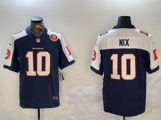 Men's Denver Broncos #2 Bo Nix Navy 2024 F.U.S.E. Throwback Vapor Limited Alternate Stitched Football Jerseys