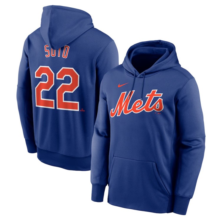 Men's Nike #22 Juan Soto Royal New York Mets Name & Number Pullover Hoodie