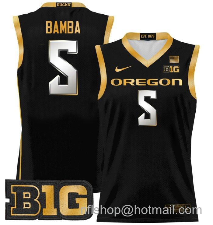 TJ Bamba Jersey #5 Oregon Ducks 2024 Lightweight Basketball Black Gold