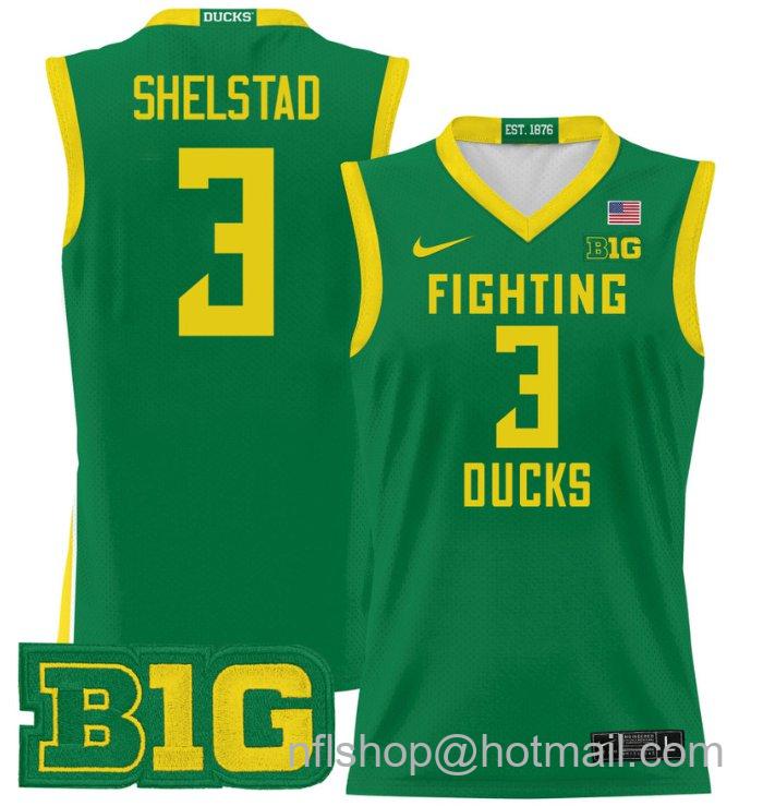 Jackson Shelstad Jersey #3 Oregon Ducks 2024 Lightweight Basketball Green