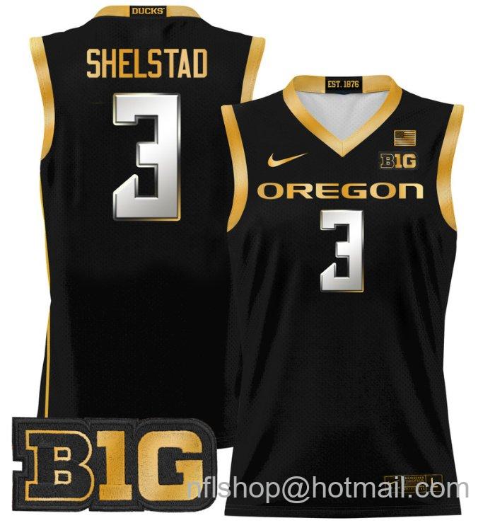 Jackson Shelstad Jersey #3 Oregon Ducks 2024 Lightweight Basketball Black Gold