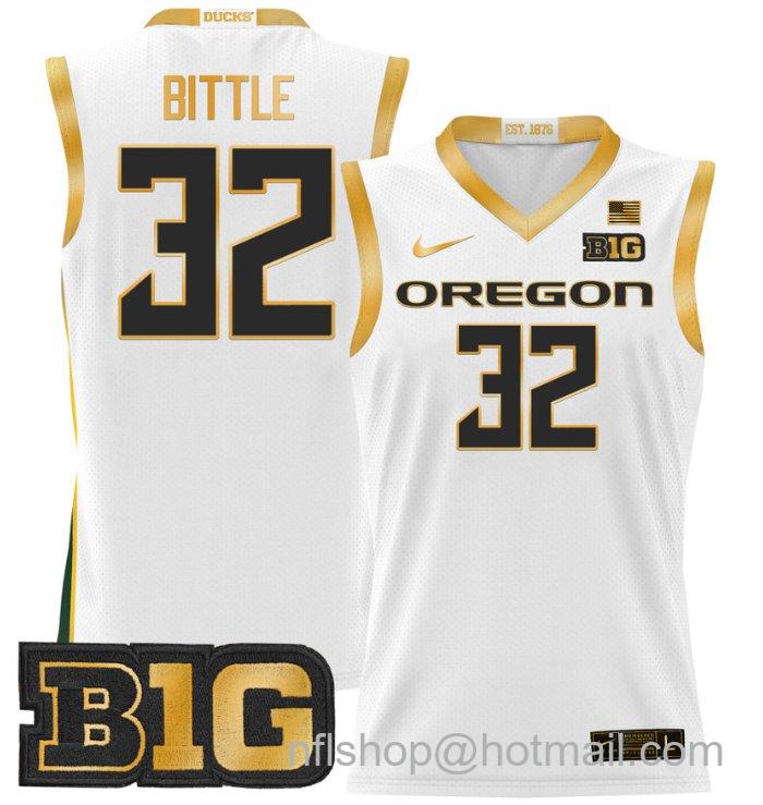 Nate Bittle Jersey #32 Oregon Ducks 2024 Lightweight Basketball White Gold